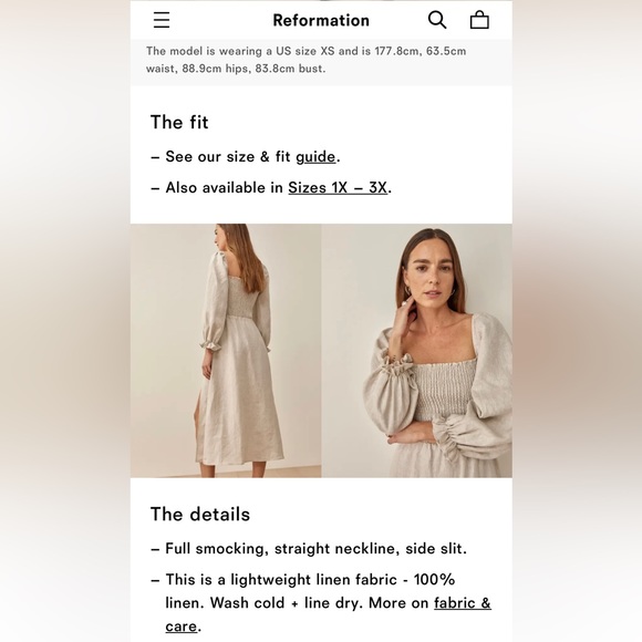 NWOT Reformation Gitane Dress in Oatmeal - size M - Picture 6 of 10